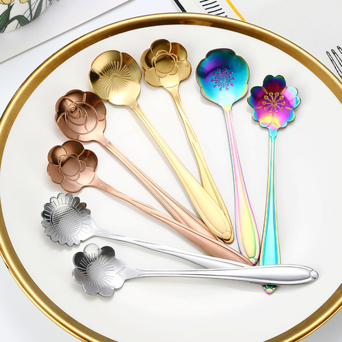 Stainless steel cherry blossom spoon internet celebrity cute creative short handle spoon coffee stirring spoon ice cream dessert flower spoon