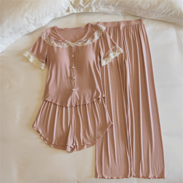 Short-sleeved three-piece set 33029# naked powder (fixed chest pad)