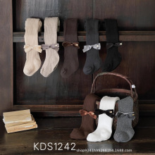 宝宝裤子秋冬婴儿公主连裤袜蝴蝶结女童裤袜纯色舞蹈袜儿童打底裤