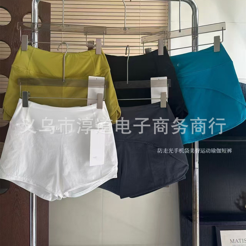 L anti-exposure pocket sports shorts with back pocket for women, breathable with lining, quick-dry running yoga shorts, three-quarter length pants L anti-exposure pocket sports shorts with back pocket for women, breathable with lining, quick-dry running yoga shorts, three-quarter length pants