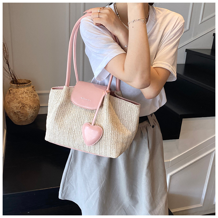 French niche straw woven large-capacity tote bag for women 2025 summer casual vacation beach woven single-shoulder bag trend undefined