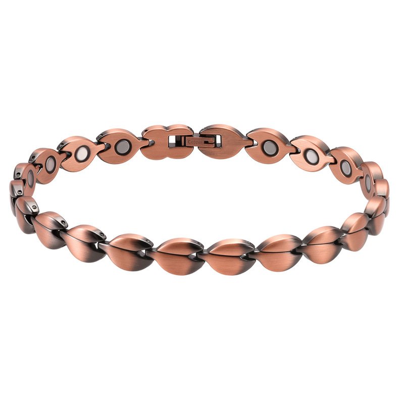 Vintage Copper-Colored Leaf-Shaped Magnetic Therapy Bracelet Men's Red Copper Energy Wrist Accessory Best-Selling Cross-Border Product