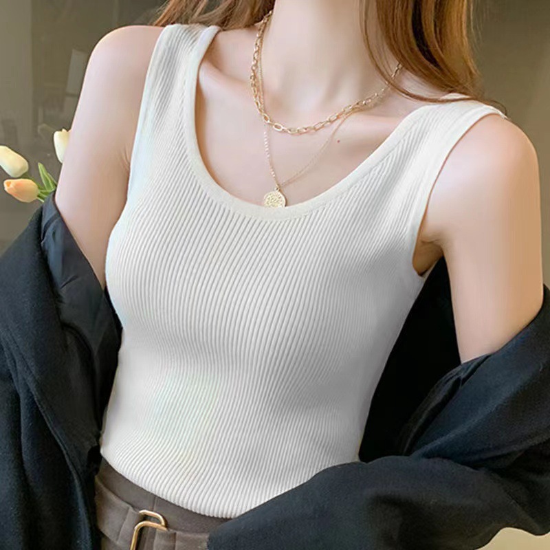 Camisole Women's Pure Color Versatile Slimming Look Bottoming Elastic Sleeveless Fashion Threaded Vest Women's Factory Direct Sale