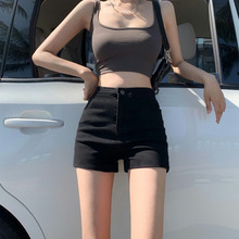 潮牌黑色牛仔短裤女2025夏季高腰显瘦辣妹弹力收腹紧身a字户外裤1