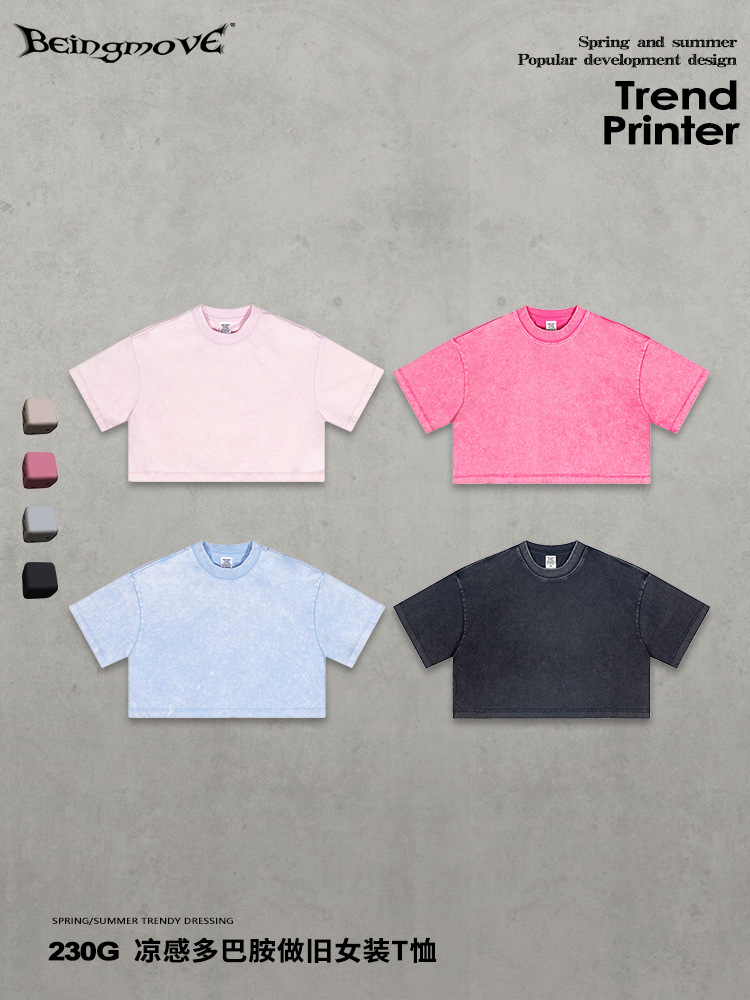 Ropa de mujer 2025 primavera y verano marca de moda nuevo estilo tops de ombligo sexy ropa suelta corta camiseta deportiva de manga corta mujer