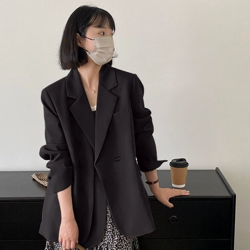 Blazer nero elegante donna stile coreano giacca grigia casual_voghion.com