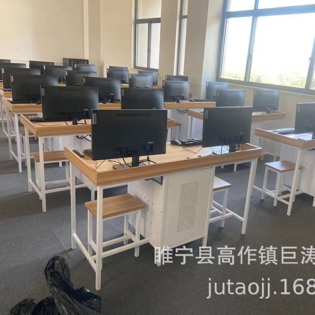 学校机房电脑桌微机室辅导班双人位办公桌网吧驾校考试培训桌单人