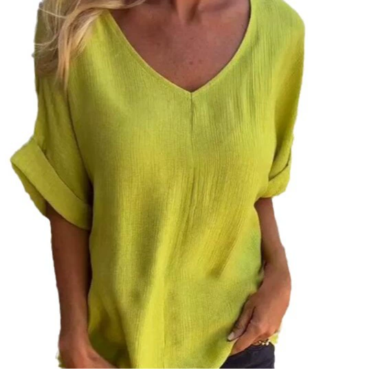 Модный универсальный женский пуловер с глубоким V-образным вырезом и рукавом три четверти, свободного кроя, для трансграничной торговли в Европе и Америке, коллекция 2024 года.