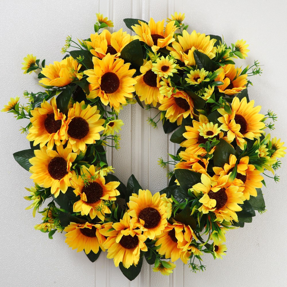 跨境春季向日葵花环太阳花门挂绢花门饰壁饰厂家批发装饰