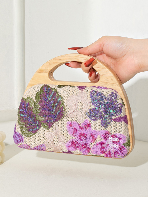 クロスボーダー新しい女性のイブニングバッグ無垢材ポータブルわら織りスプライシングメッシュ刺繍手作りチェーンクロスボディバッグ|undefined