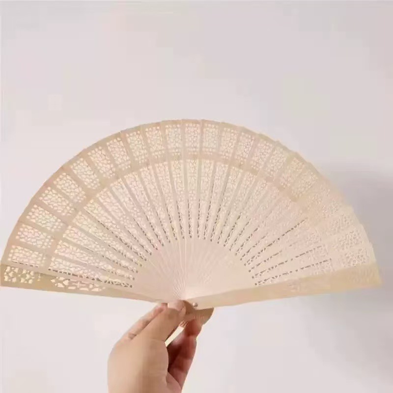 8inch フルウッドファン、噛むファン、フェイスファン、折りたたみファン、女性のクラフトギフトファン、アンティークスタイルの中空フルウッドファン|undefined