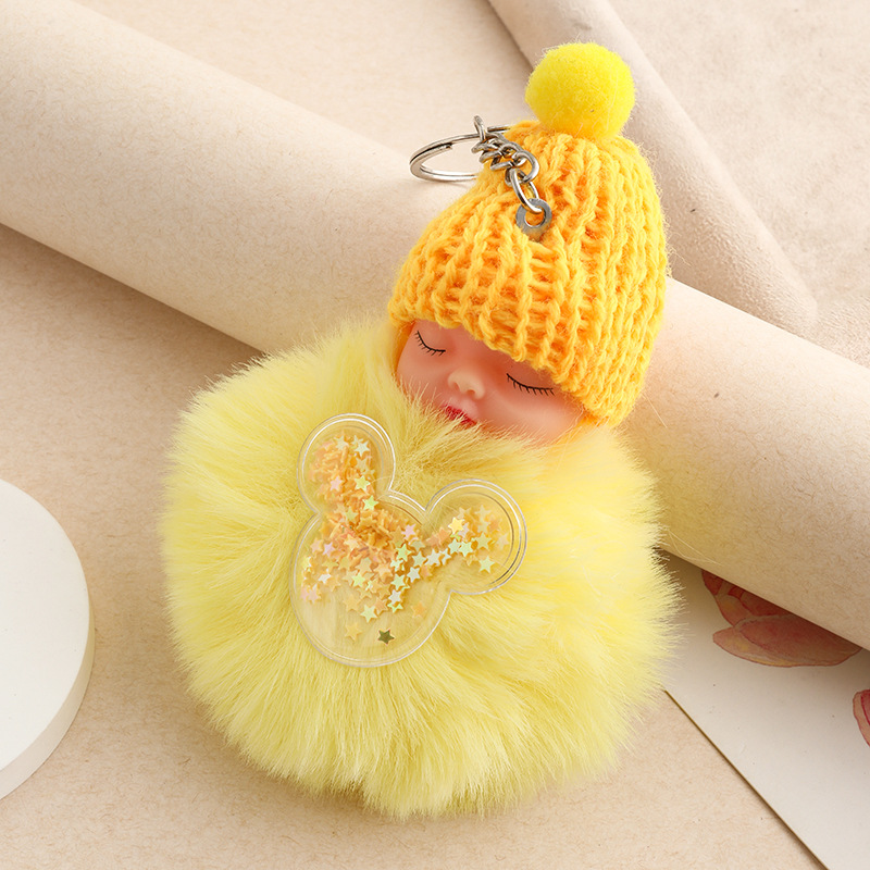 Amor dorado muñeca de sueño imitación de conejo bola de pelo colgante lindas bolsas escolares colgantes para niñas joyas de peluche llaveros