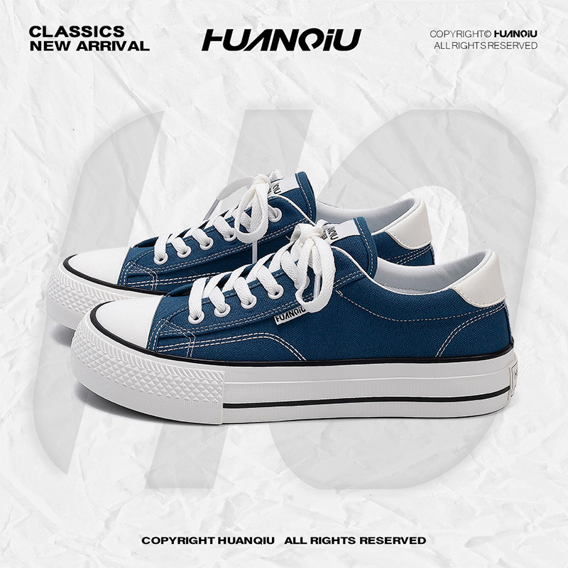 Global Blue Canvas Shoes for Men Hqdo-8M Summer New Men's Shoes Thick-Soled Casual Sneakers Trendy Shoes for Boys
