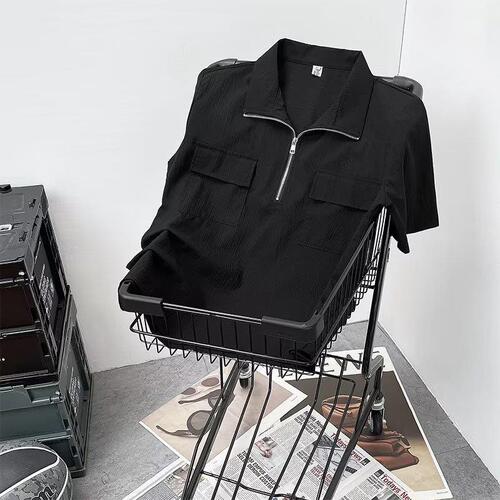 Men's Summer Band Collar Polo Shirt Loose Japanese Style Casual Half-Sleeve Shirt