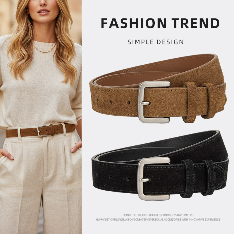 Retro matte velvet leather design belt