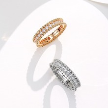 S925纯银珠珠边满钻戒指女 小众设计高级感镀18K金镶钻万花筒戒指