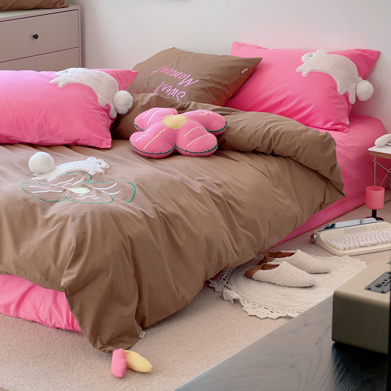 Cute cotton rabbit, three dimensional set, small bell, bedspread, 4 piece set