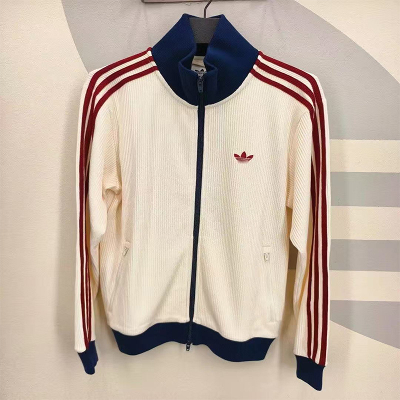 Cross-border cloverleaf classic three-stripe jacket for men and women, waffle stripe stand-up collar embroidered casual cardigan top Cross-border cloverleaf classic three-stripe jacket for men and women, waffle stripe stand-up collar embroidered casual cardigan top