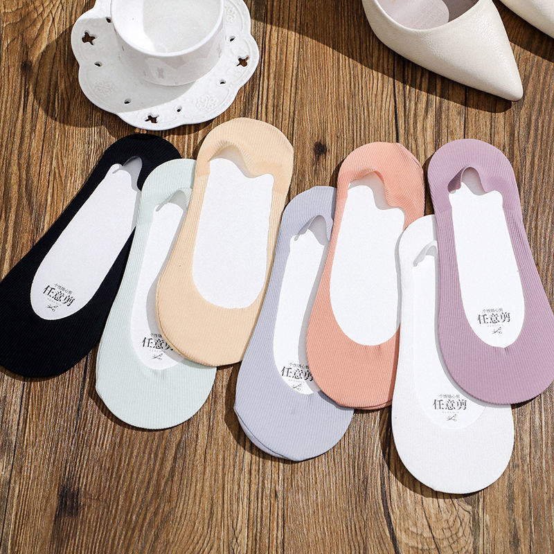 Socks Women's Shallow Cut Ice Silk Boat Socks Women's Striped Invisible Socks Summer Thin Silicone Non-Slip Seamless Socks