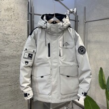 中长款羽绒服男冬季新款加厚防寒连上衣户外冲锋衣工装白鸭绒外套