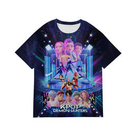 2025新款K-POP猎魔女团动漫卡通亲子装童装儿童3D数码印花短袖T恤