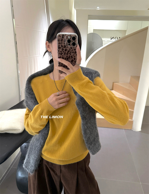 thelimon柠檬绿茶2025秋季新款韩版圆领套头毛衣女显瘦针织衫上衣|undefined