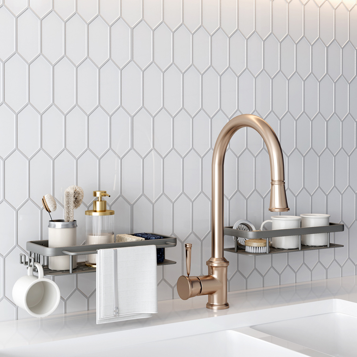 Gunpowder Kitchen Shelf Wall-mounted Spice Rack No-drilling Multi-functional Cloth Storage Sink Tap