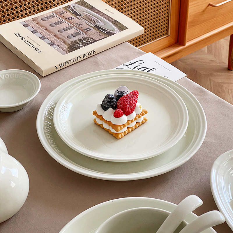 Trufa alivio blanco artesanía tazón de cerámica placa combinación simple ins ensalada plato bajo vidriado vajilla hogar