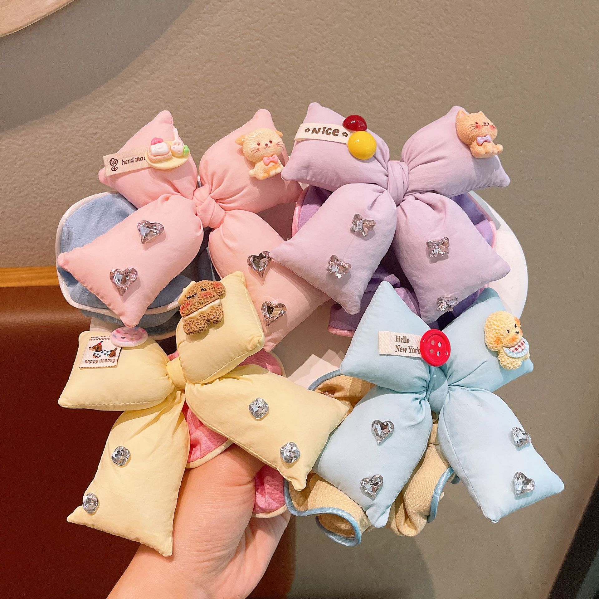 Nuevo color candy coreano color contraste lleno de algodón arco tridimensional anillo de pelo de intestino grande adorable joyas de pelo de bolas de niña