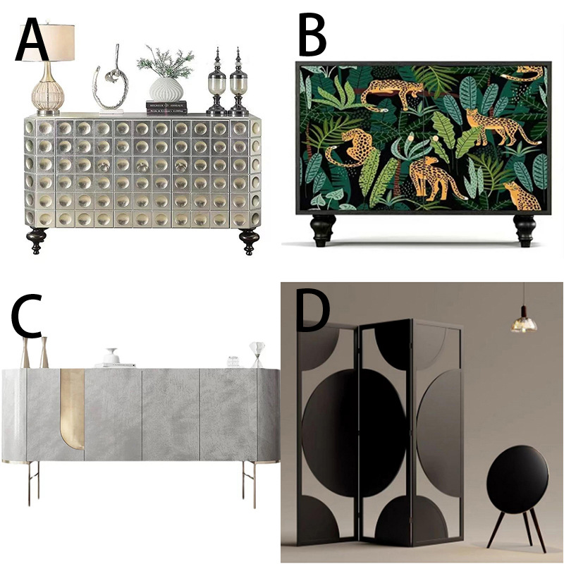 艺术彩绘玄关柜新古典装饰柜美式轻奢餐边柜复古做旧工业风储物柜