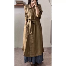 春季新款中长款纯亚麻高定款慵懒随性翻领大版风衣上衣女