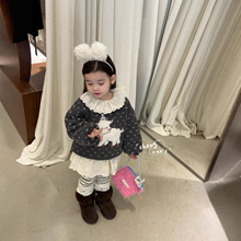 钛金熊童装批发女童90-130码2025深秋橙小七深秋蕾丝小羊毛毛衣