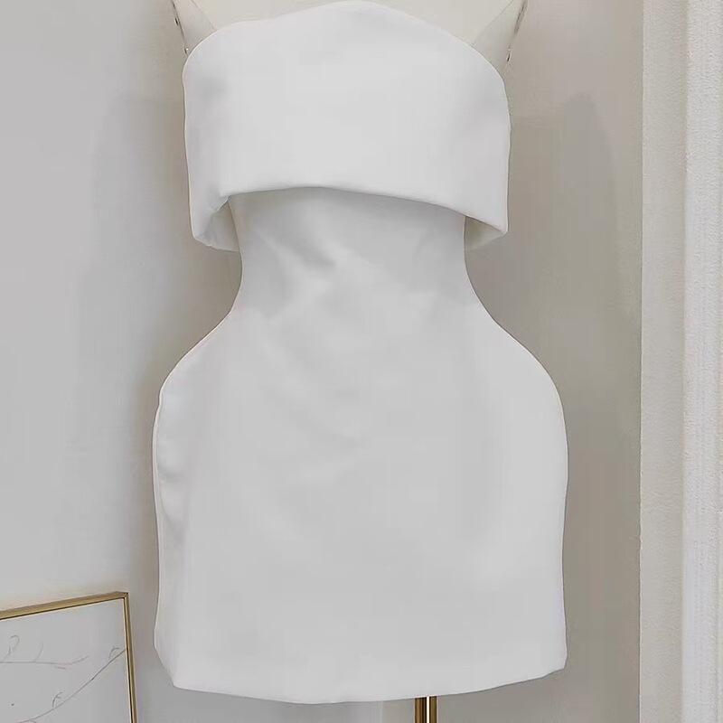 Amazon's Daughter's Tube Top Solid Color Hourglass Waist Dress British Party Slimming Unique Simple Style