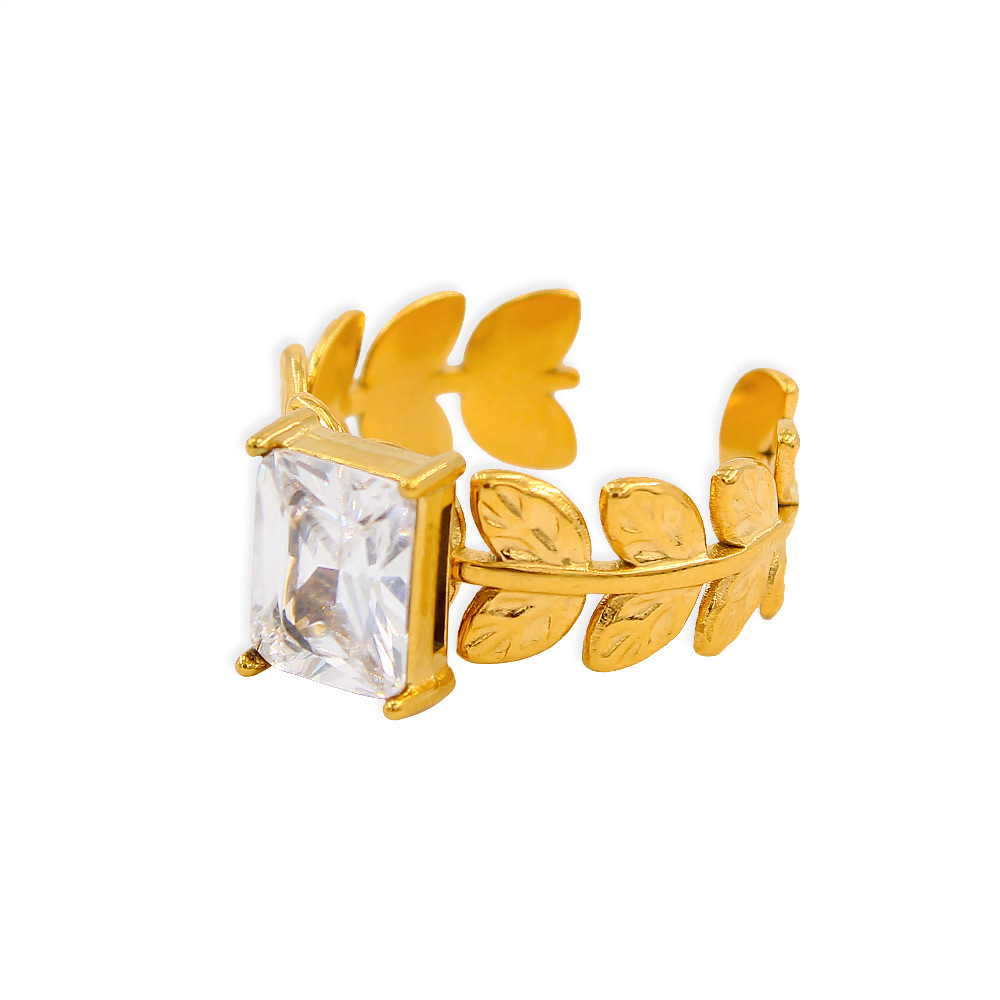 Fashion Flower Stainless Steel Plating Zircon Open Ring 1 Piece