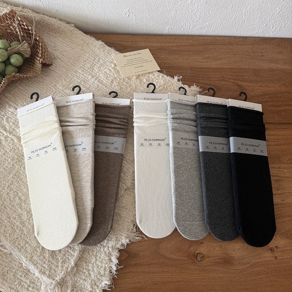 Personal favorite soft and cozy rolled-edge seamless slouch socks for women, basic solid color, ultra-resistant cotton mid-calf socks, simple and versatile for autumn and winter Personal favorite soft and cozy rolled-edge seamless slouch socks for women, basic solid color, ultra-resistant cotton mid-calf socks, simple and versatile for autumn and winter