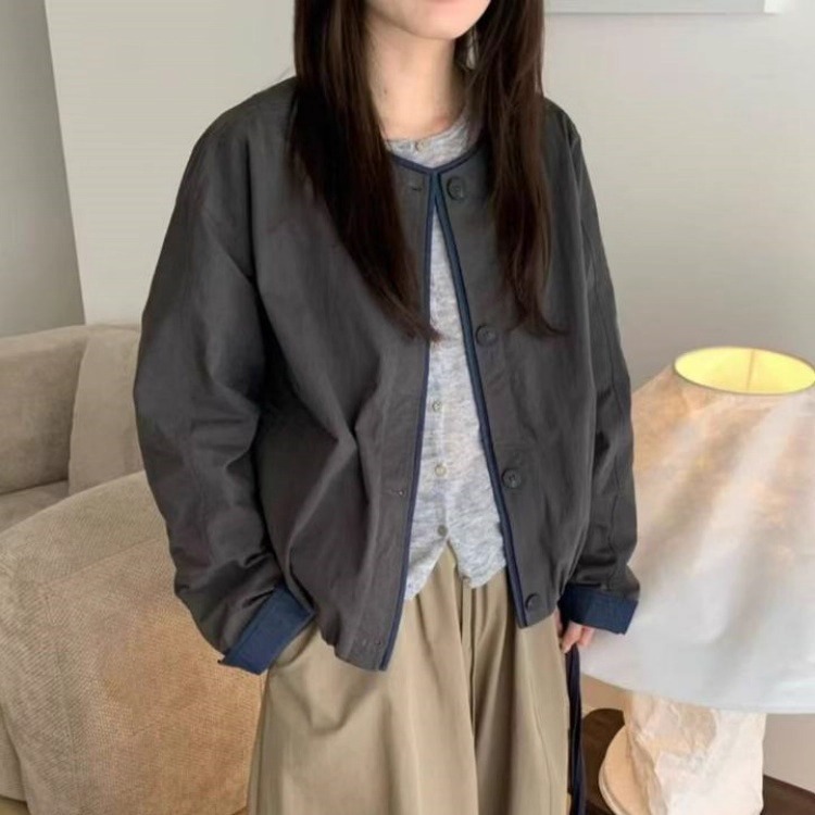 2025秋季新款韩版撞色简约时尚短外套女宽松休闲夹克上衣气质百搭|undefined