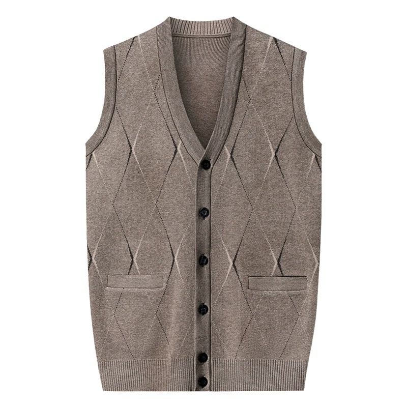 2023 новый мужской шерстяной вязаный кардиган для среднего и старого возраста, весна и осень, папа, однотонный жилет без рукавов, Повседневная модная прическа