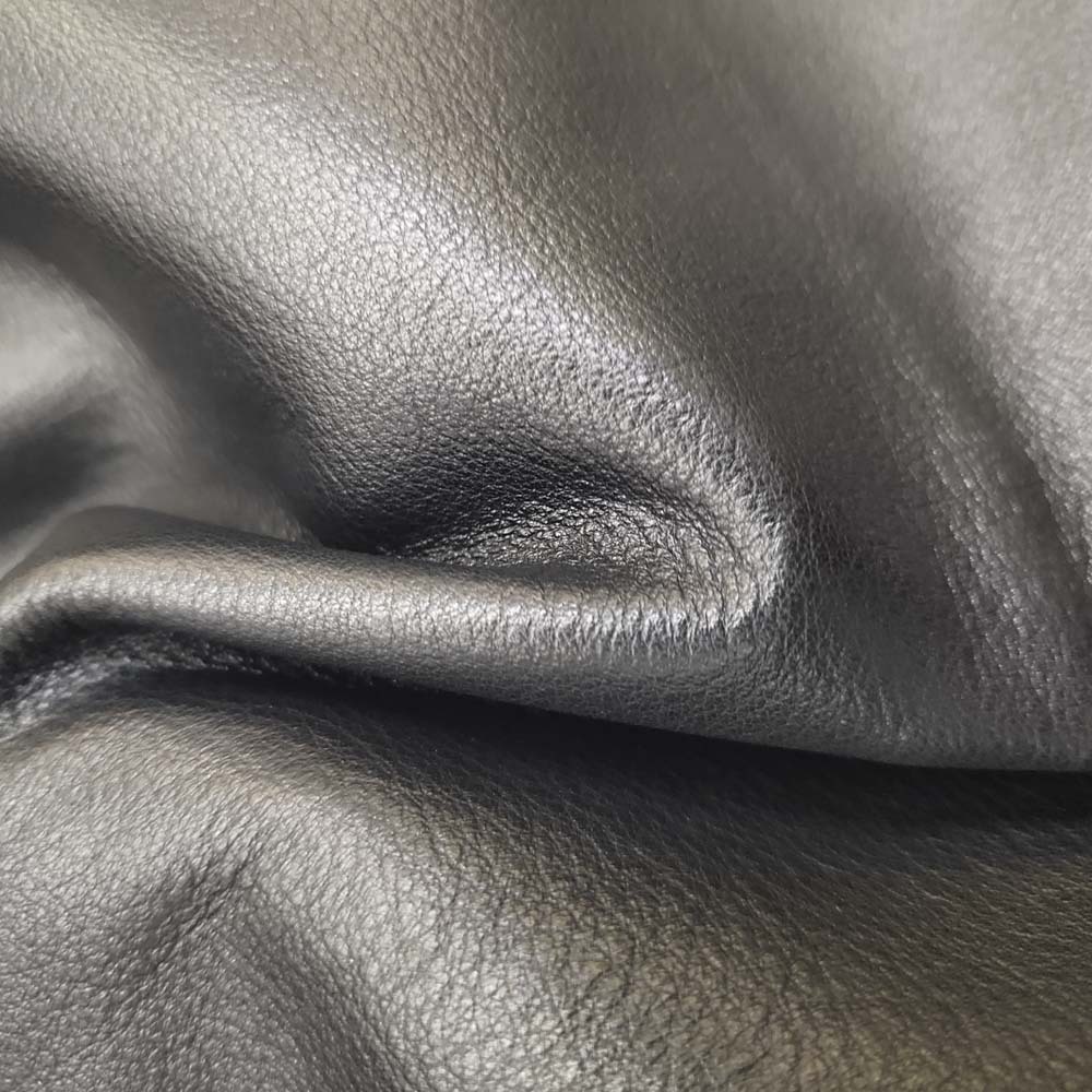 黑色服装牛皮头层荔枝纹摔纹真皮服装皮革面料