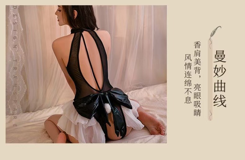 Bunny Girl Cosplay Lingerie Jumpsuit with Ears, One Size Roleplay Costume — detail image 8