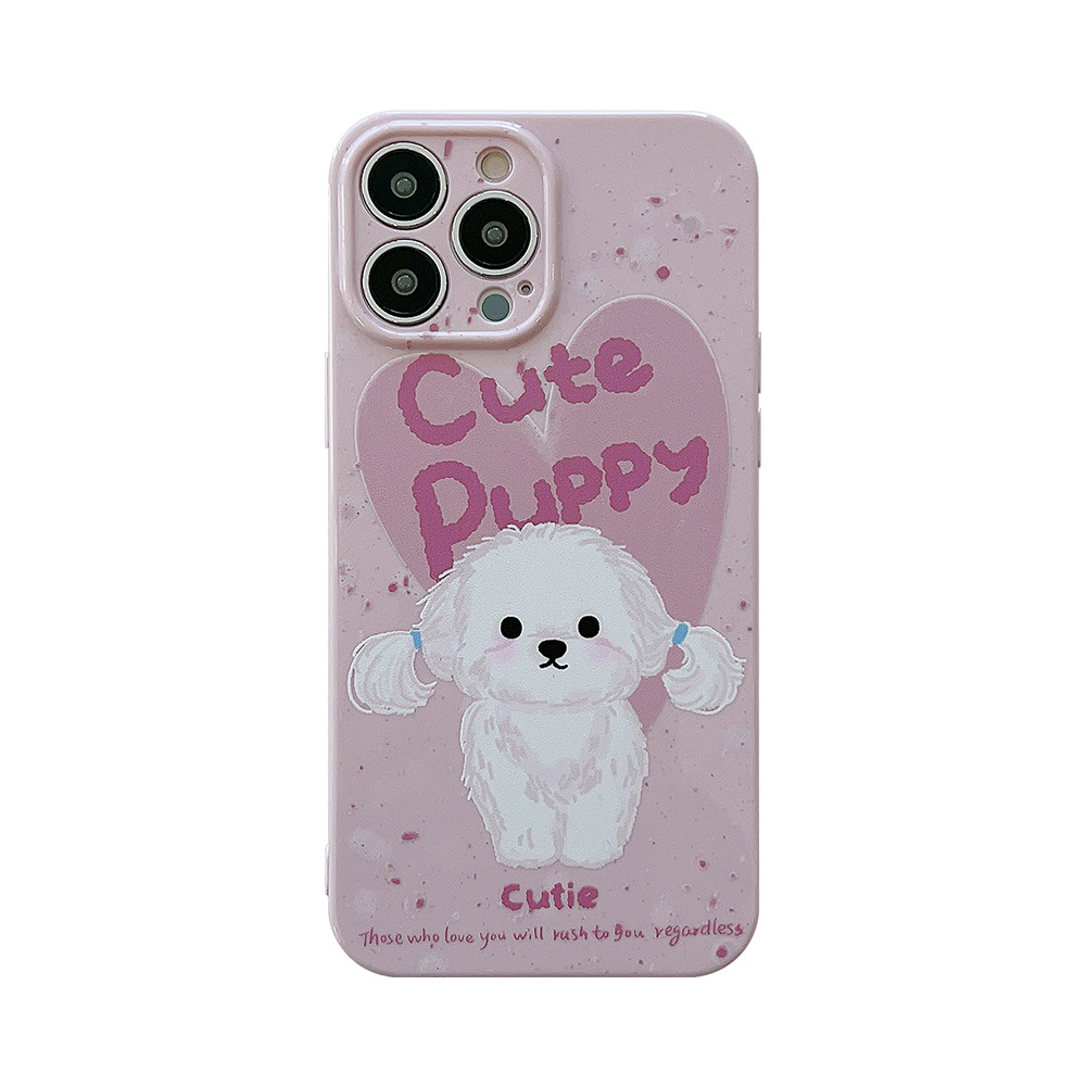 Custodia per iPhone 14 con cucciolo dipinto a olio graffiti, 15 ProMax, morbida e carina, cartone animato, 13 set, 12 adatti a tutto incluso_voghion.com
