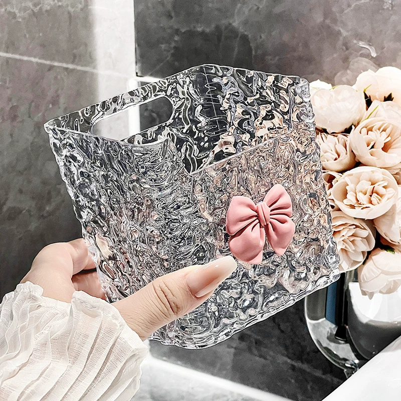 Wall‑mount corrugated bathroom storage rack, glacier clear texture, bow option
