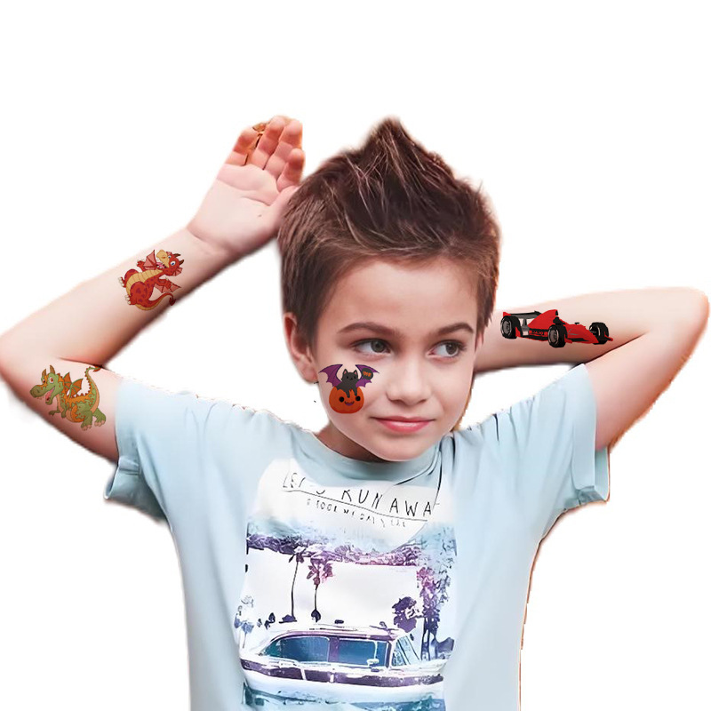 Children's cartoon tattoo stickers cute fun dinosaur party party waterproof sweat tattoo stickers manufacturers wholesale