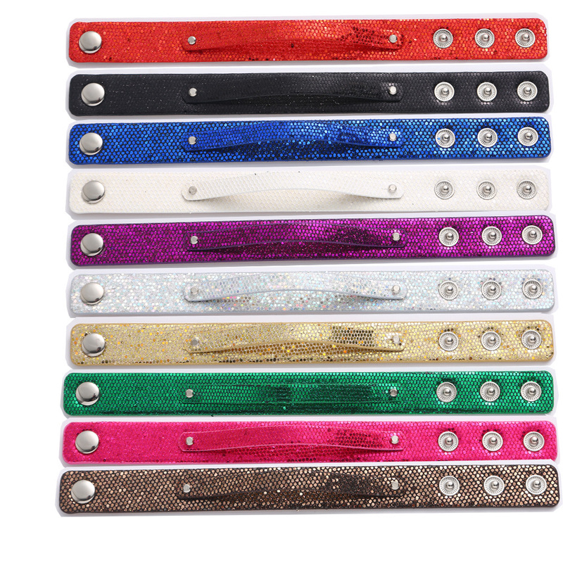 Amazon Snap Button Bracelet Pu Leather Wristband Adjustable DIY Sequin 18+8 Fresh and Sweet