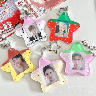 Original Star 1.0inch Card Holder Strawberry Acrylic Female Heart Valley Beauty Id Photo Storage Fan Backpack Decoration Pendant