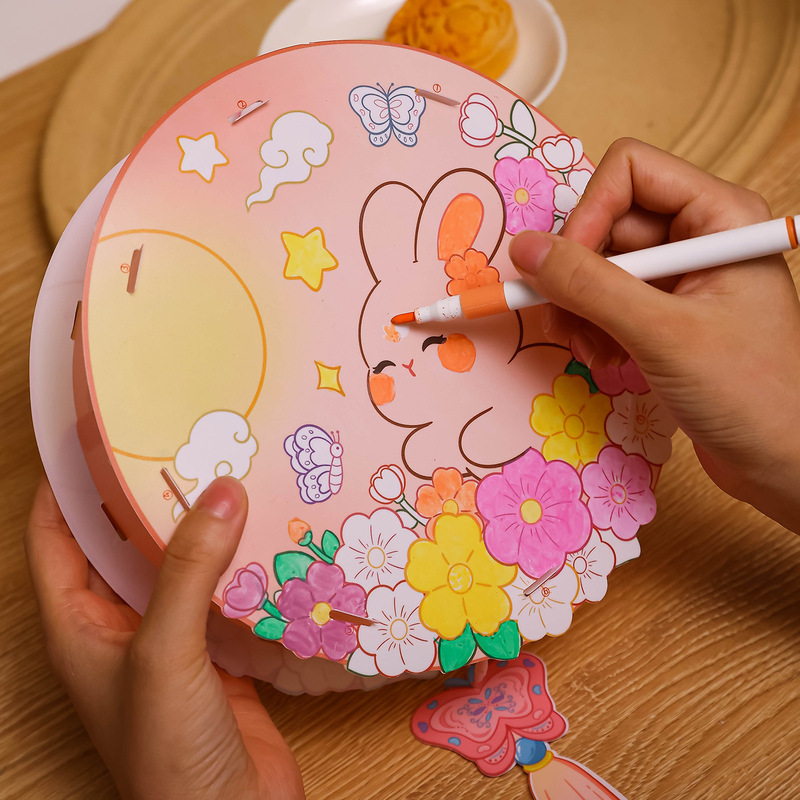 中秋节灯笼可涂鸦手提古风兔子发光宫灯幼儿园儿童手工diy材料包|undefined