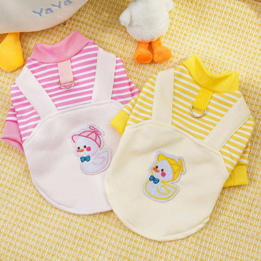 Одежда для собак, осенне-зимняя флисовая толстовка для собак и кошек, принт в полоску с утками, для собак средних размеров, французский бульдог, можно использовать с поводком.