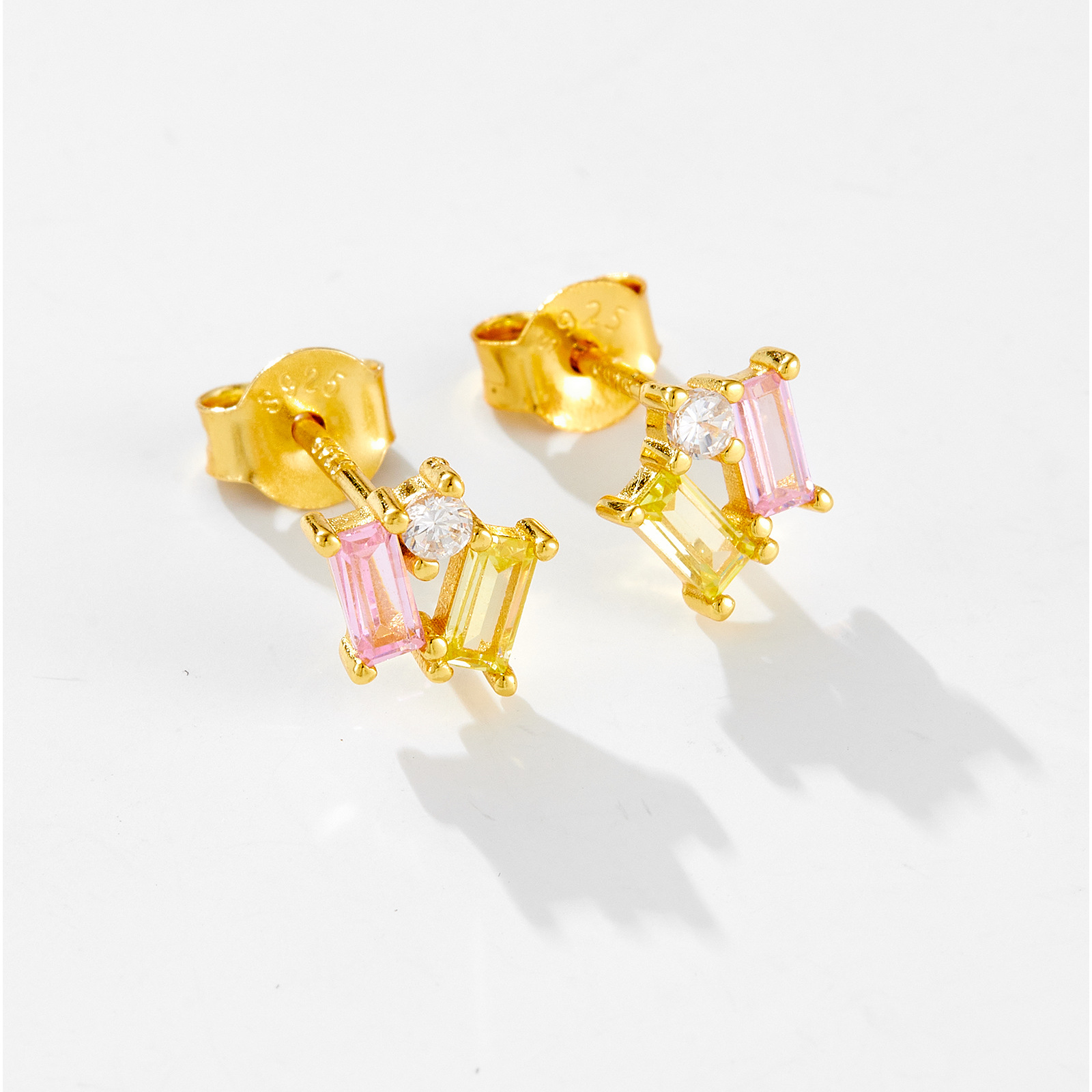 Ear Studs Classification 1 Pair Quantity 1 Pair 18K Gold Plated 925 Sterling Silver Zircon Rectangle Ear Studs