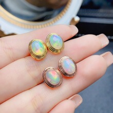 工厂批发爆款天然白欧泊耳钉S925银镶嵌主石6*8热销欧美一件代发