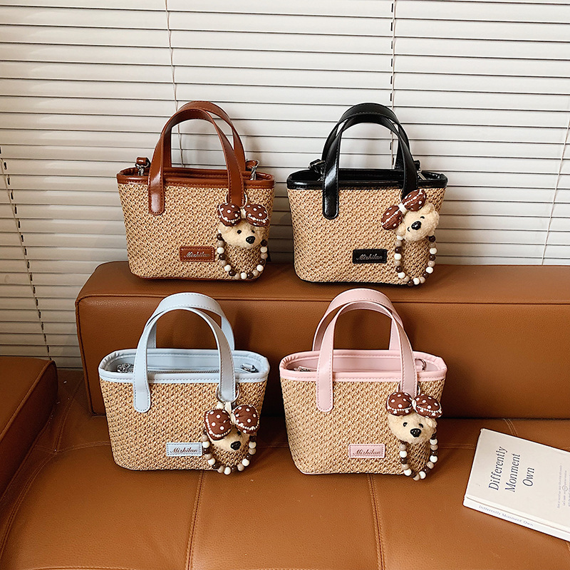 Bolsa de paja de playa de verano lindo perro colgante bolsa de canasta para niños y niñas nueva bolsa de accesorios para niños coreana
