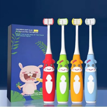 국경을 넘는 새로운 어린이 전동 칫솔 완전 포장 자동 음파 진동 어린이 전동 3면 부드러운 칫솔
